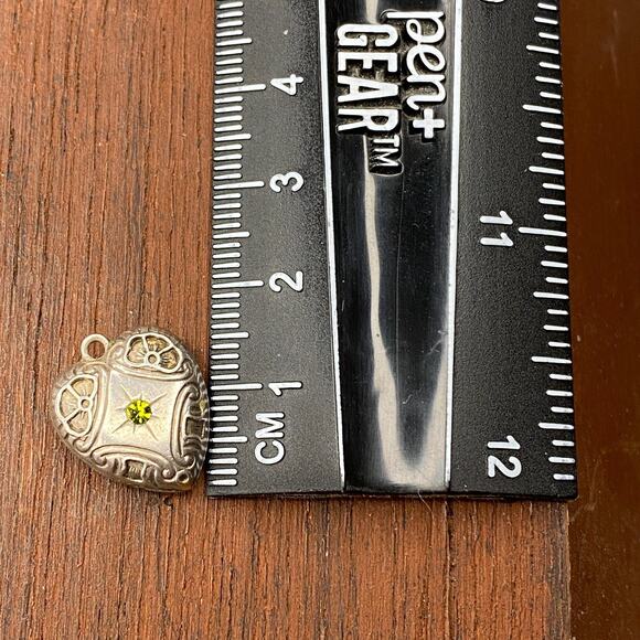 Vintage Walter Lampl 925 Sterling Green Star Burst Puffy Heart Pendant Charm - Picture 3 of 4